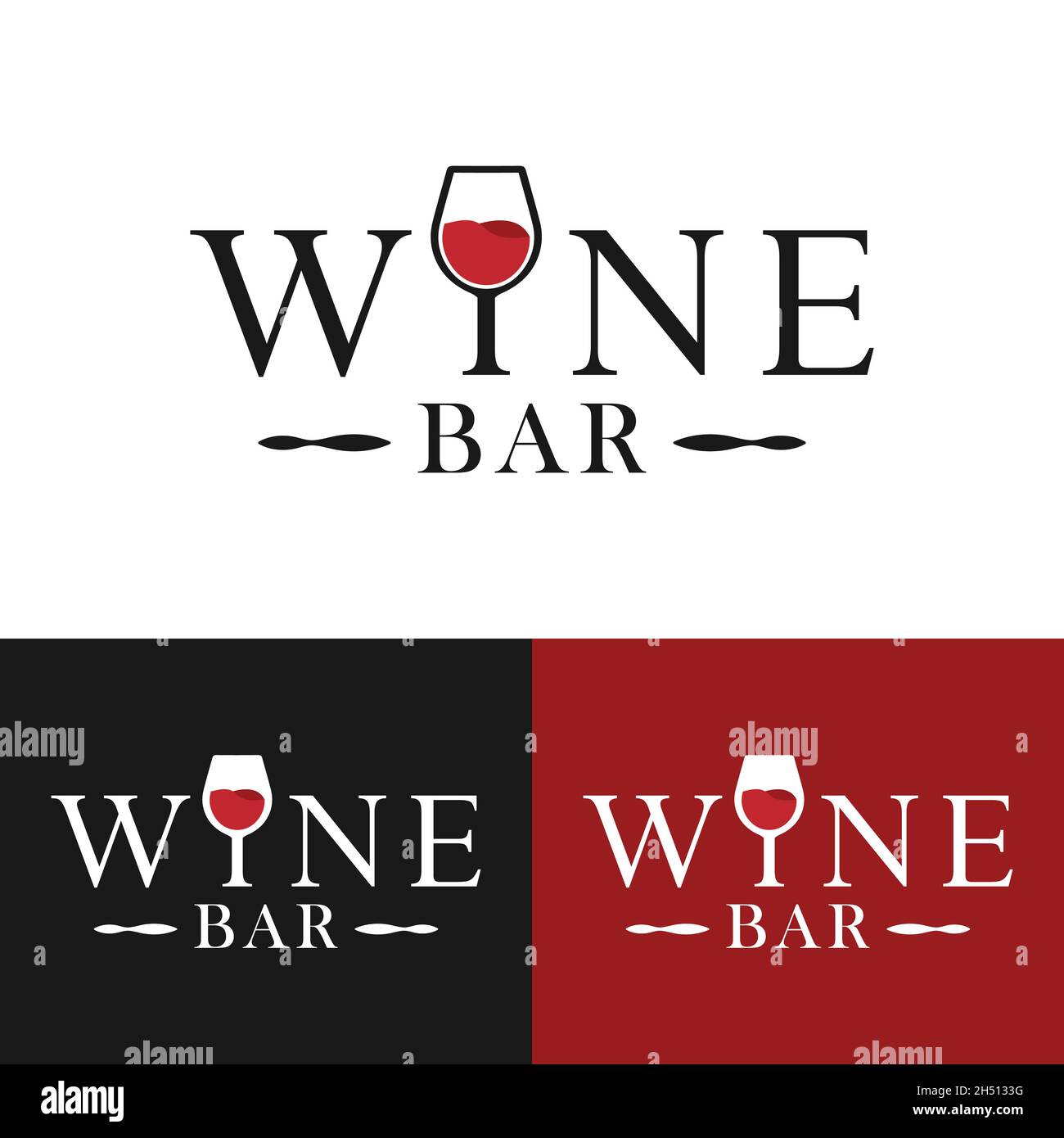 Wine Bar Wordmark con modello di design con logo in vetro. Adatto per birra di vino Whiskey Alcohol Beverage Winery Bar Pub Club Shop Ristorante ecc. Illustrazione Vettoriale