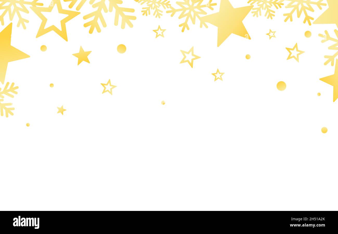 Telaio in oro fiocchi di neve. Bordo glitterato per biglietto di auguri o web. Decorazione di Natale. Stelle ed elementi dorati. Modello poster invernale. Vettore Illustrazione Vettoriale
