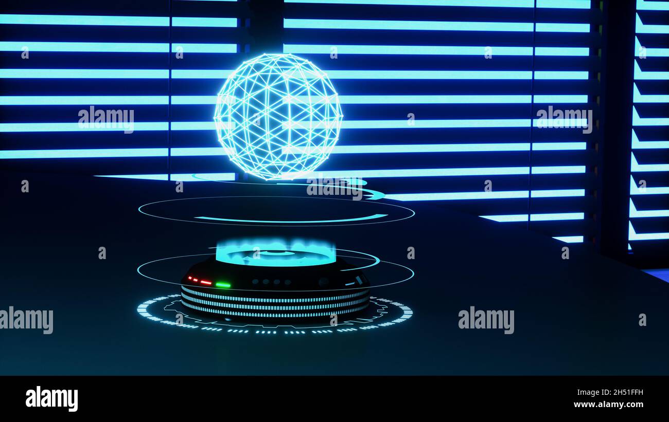 un proiettore olografico proietta una sfera (rendering 3d Foto stock - Alamy