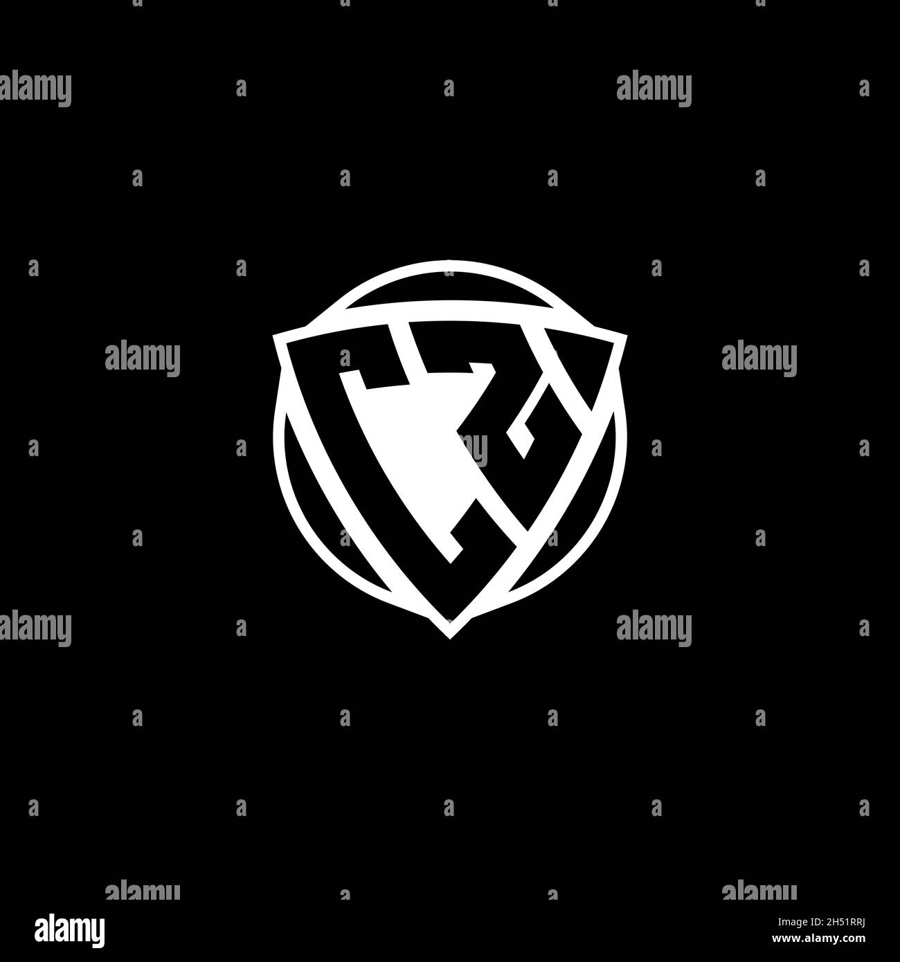 Lettera del logo monogramma CZ con forma a scudo triangolare isolata su sfondo bianco. Logo radioattivo, triangolo radioattivo e forma di scudo Illustrazione Vettoriale
