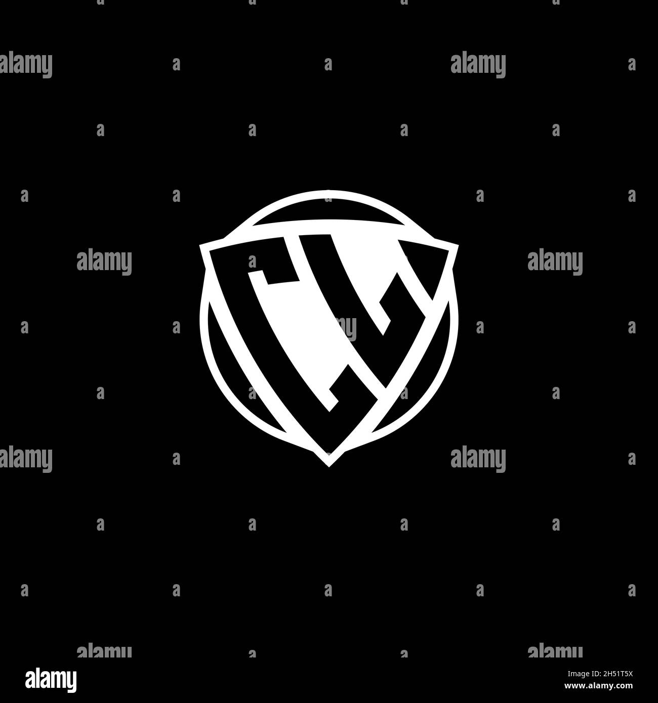 LETTERA del logo MONOGRAMMA CL con forma a scudo triangolare, isolata su sfondo bianco. Logo radioattivo, triangolo radioattivo e forma di scudo Illustrazione Vettoriale