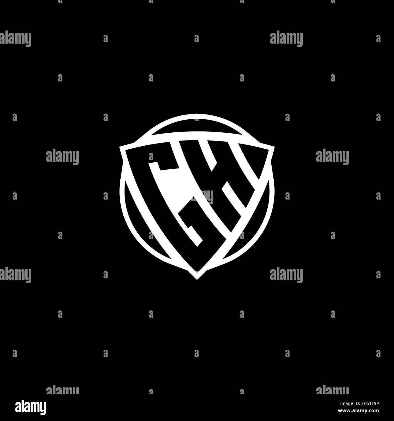 Lettera del logo GH Monogram con forma a scudo triangolare isolata su sfondo bianco. Logo radioattivo, triangolo radioattivo e forma di scudo Illustrazione Vettoriale