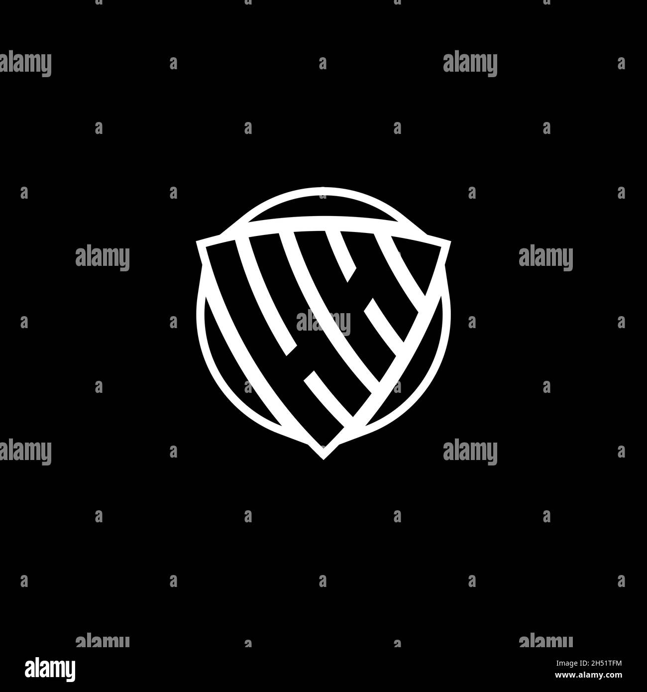 Lettera del logo monogramma HH con forma a scudo triangolare, isolata su sfondo bianco. Logo radioattivo, triangolo radioattivo e forma di scudo Illustrazione Vettoriale