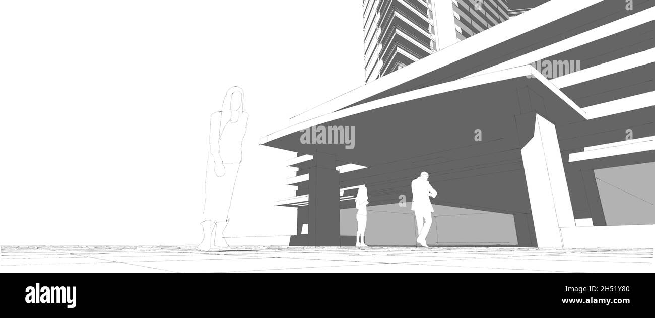 Sfondo banner, architettura urbana moderna astratto background design. Architettura edificio illustrazione 3d, Abstract architettura sfondo. Foto Stock