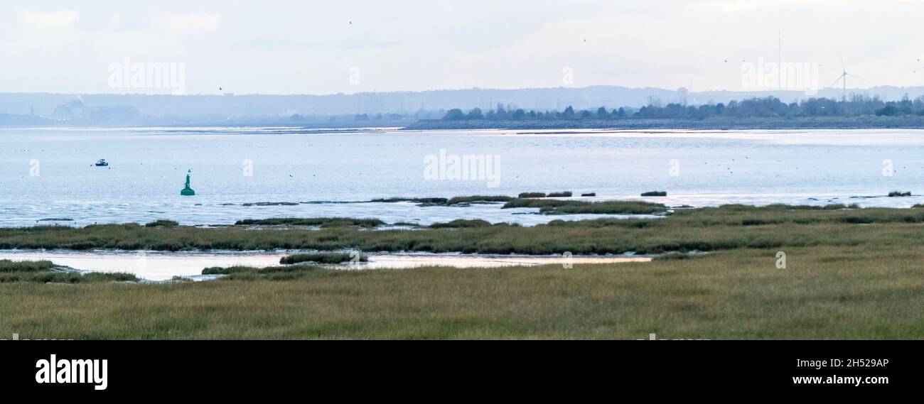 La bocca di Usk e il canale di Bristol, Galles del Sud. REGNO UNITO Foto Stock