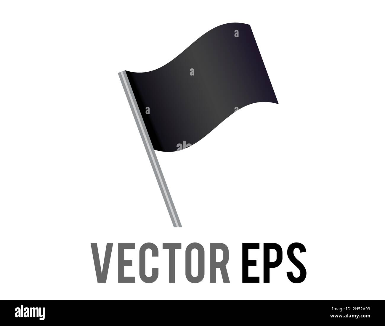 Icona a bandiera nera a gradiente rettangolare con polo d'argento del vettore isolato. Illustrazione Vettoriale