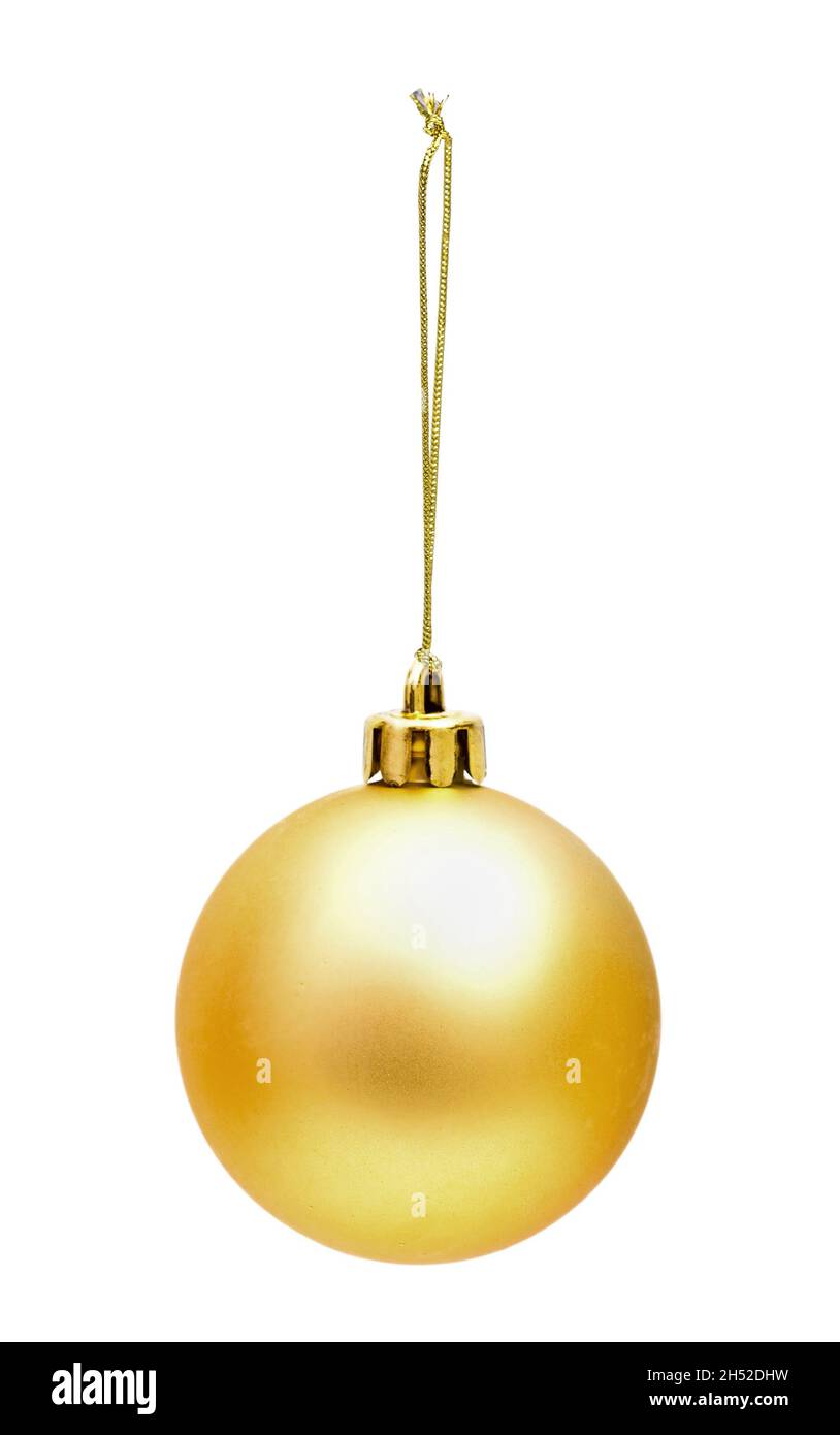 Golden sfera di Natale sul bianco Foto Stock