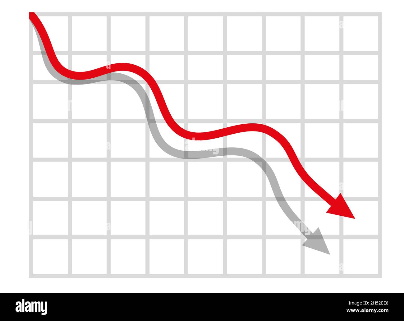 Grafico con rapporto di riduzione. Diagramma con la recessione e il progresso di fallimento. Illustrazione del vettore commerciale e finanziario Foto Stock