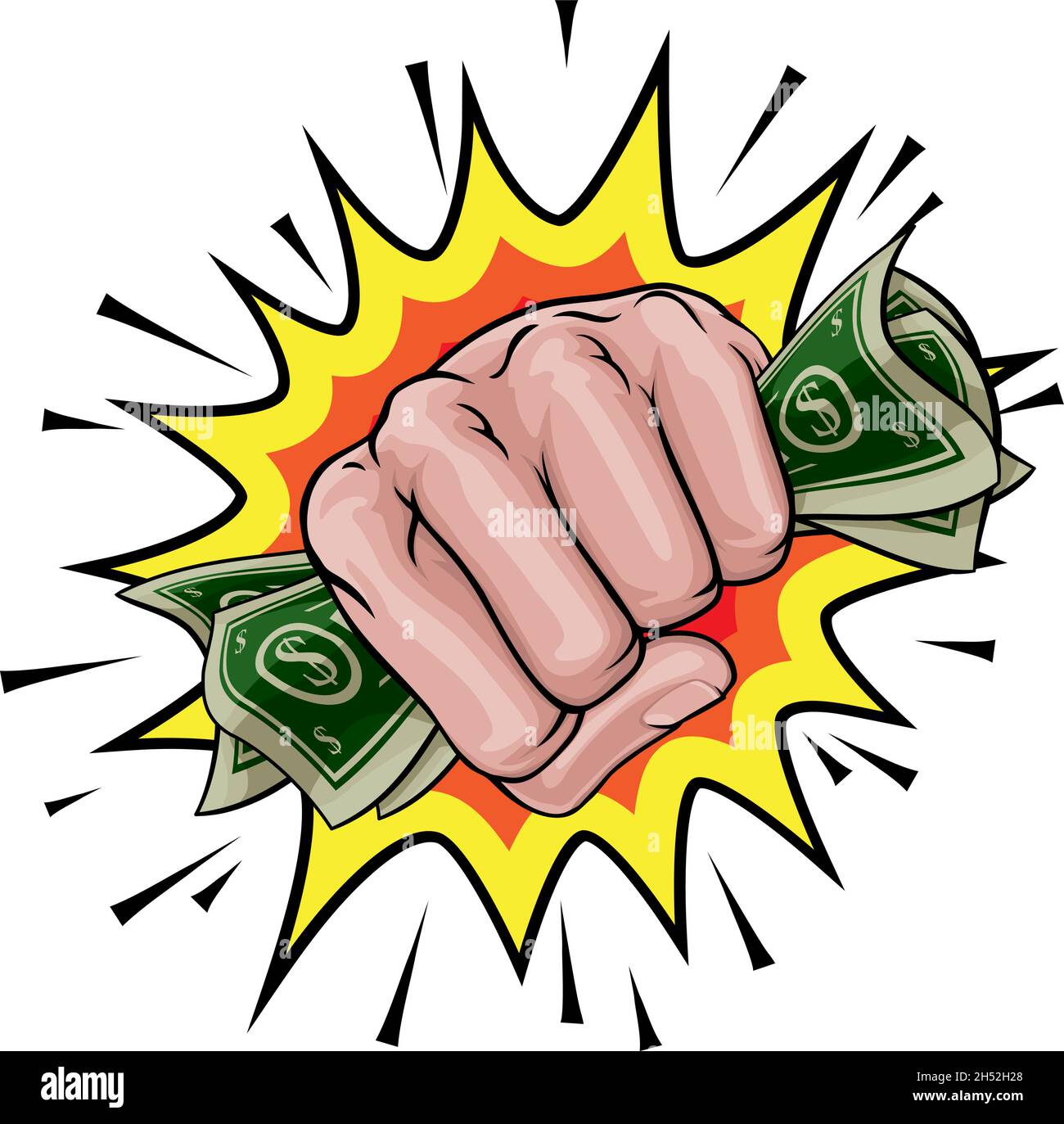 Denaro Cash Fist mano Comic Pop Art Cartoon Illustrazione Vettoriale