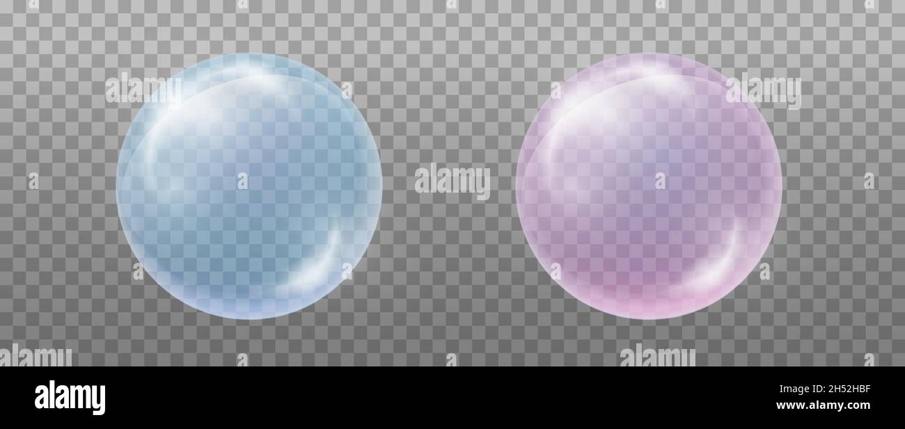 Set di bolle d'acqua per sapone. Blu e rosa. Illustrazione Vettoriale