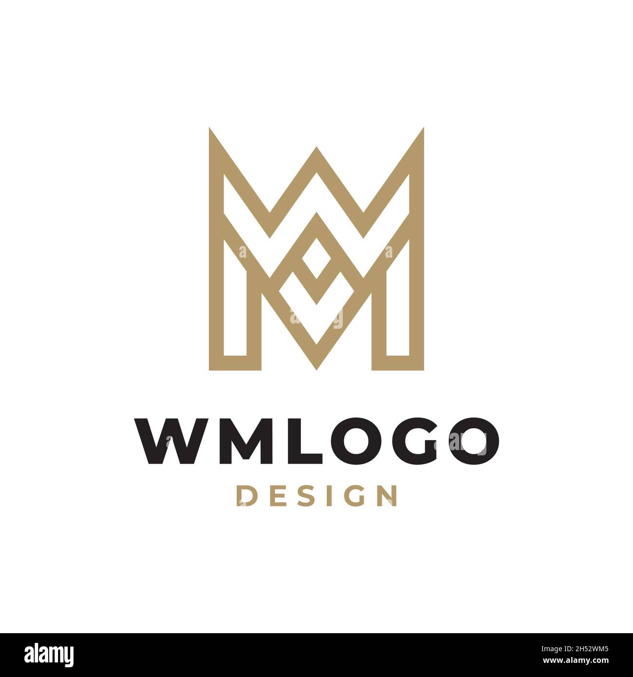 golden Crown Initial Letter Monogram WM o MW Logo Design Vector Illustrazione Vettoriale