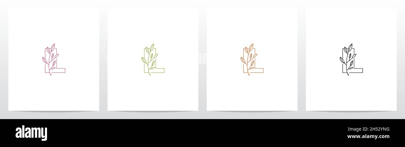 Ramo con foglie su Letter Logo Design L. Illustrazione Vettoriale