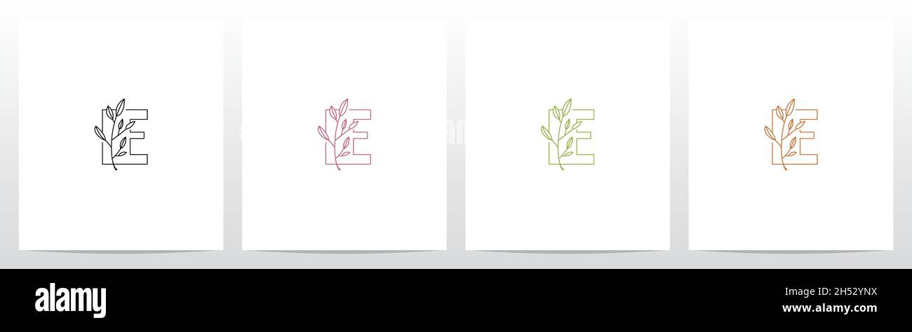 Diramazione con foglie su Letter Logo Design E. Illustrazione Vettoriale