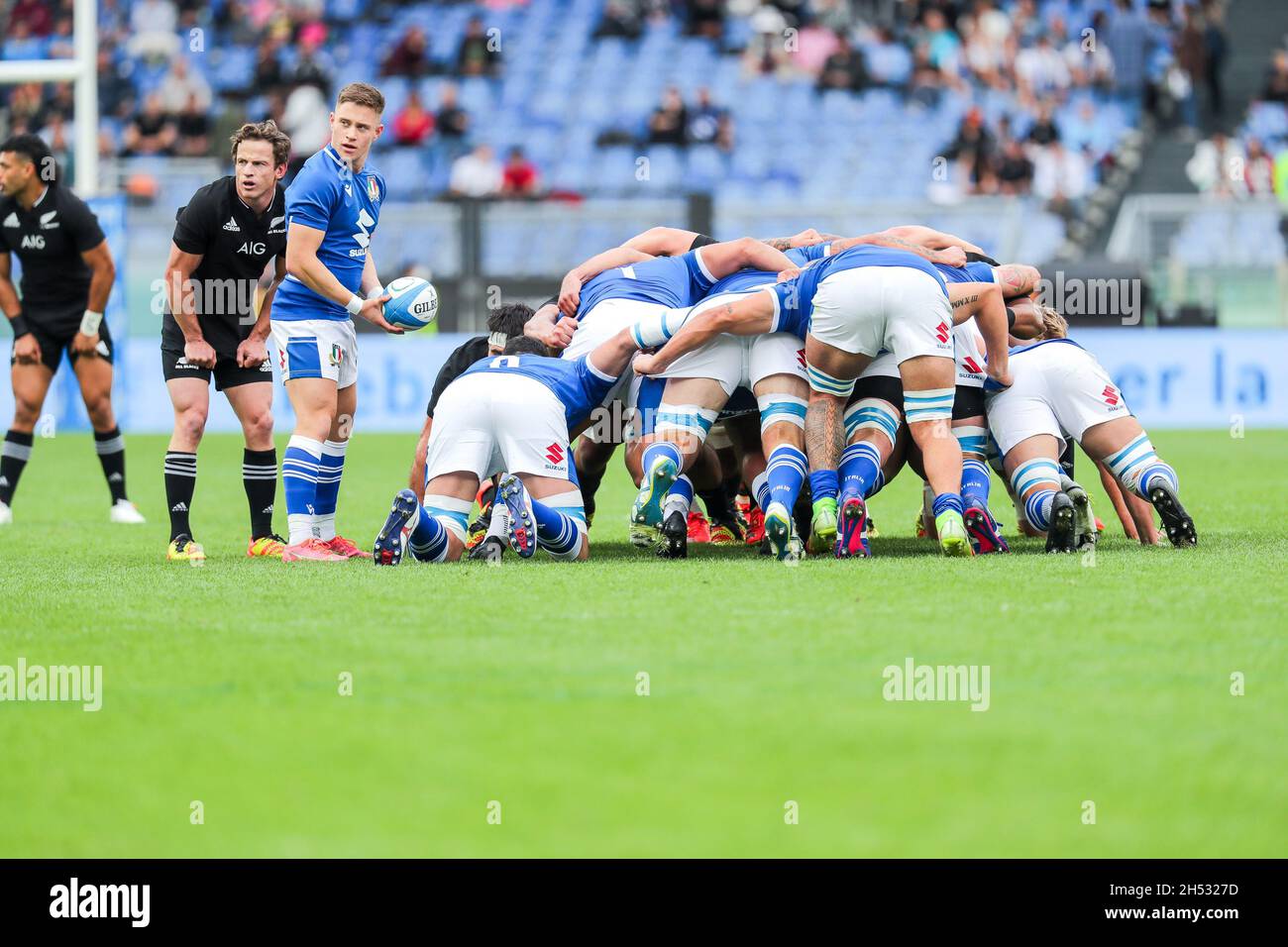 Roma, Italia. 6 novembre 2021. scrum Italia in Italia vs New Zeland, Autumn Nations Cup rugby match a Roma, Italia, novembre 06 2021 Credit: Independent Photo Agency/Alamy Live News Foto Stock