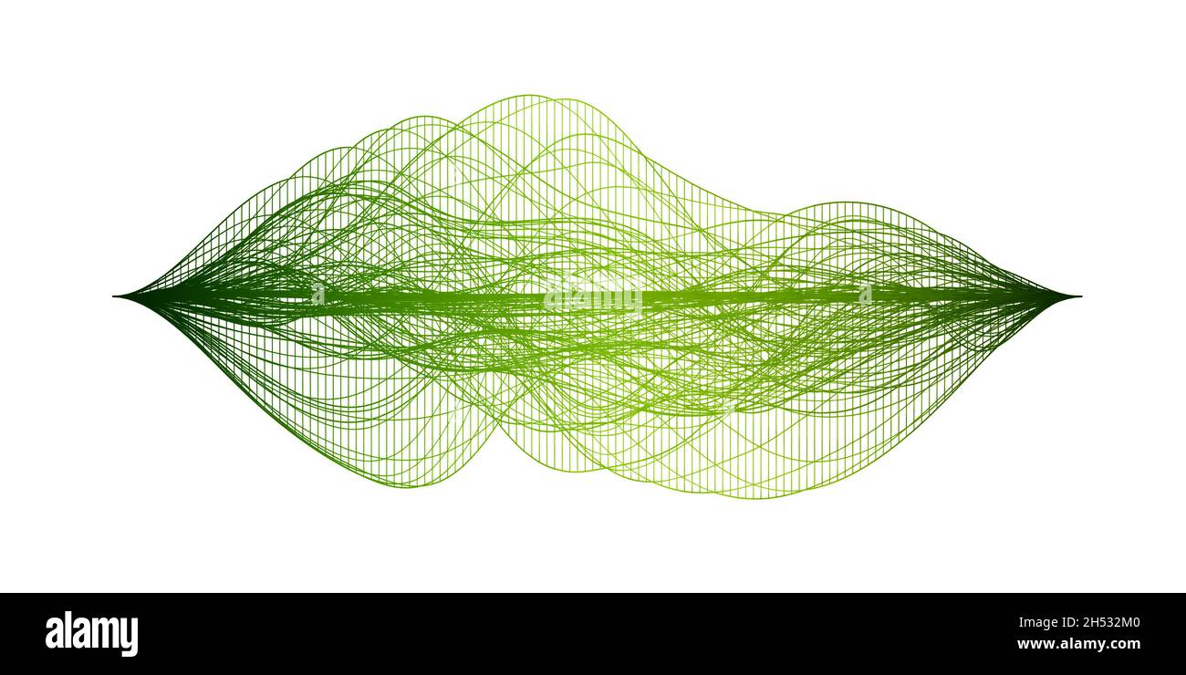 Struttura a wireframe verde o visualizzazione astratta delle onde audio isolate su sfondo bianco Foto Stock