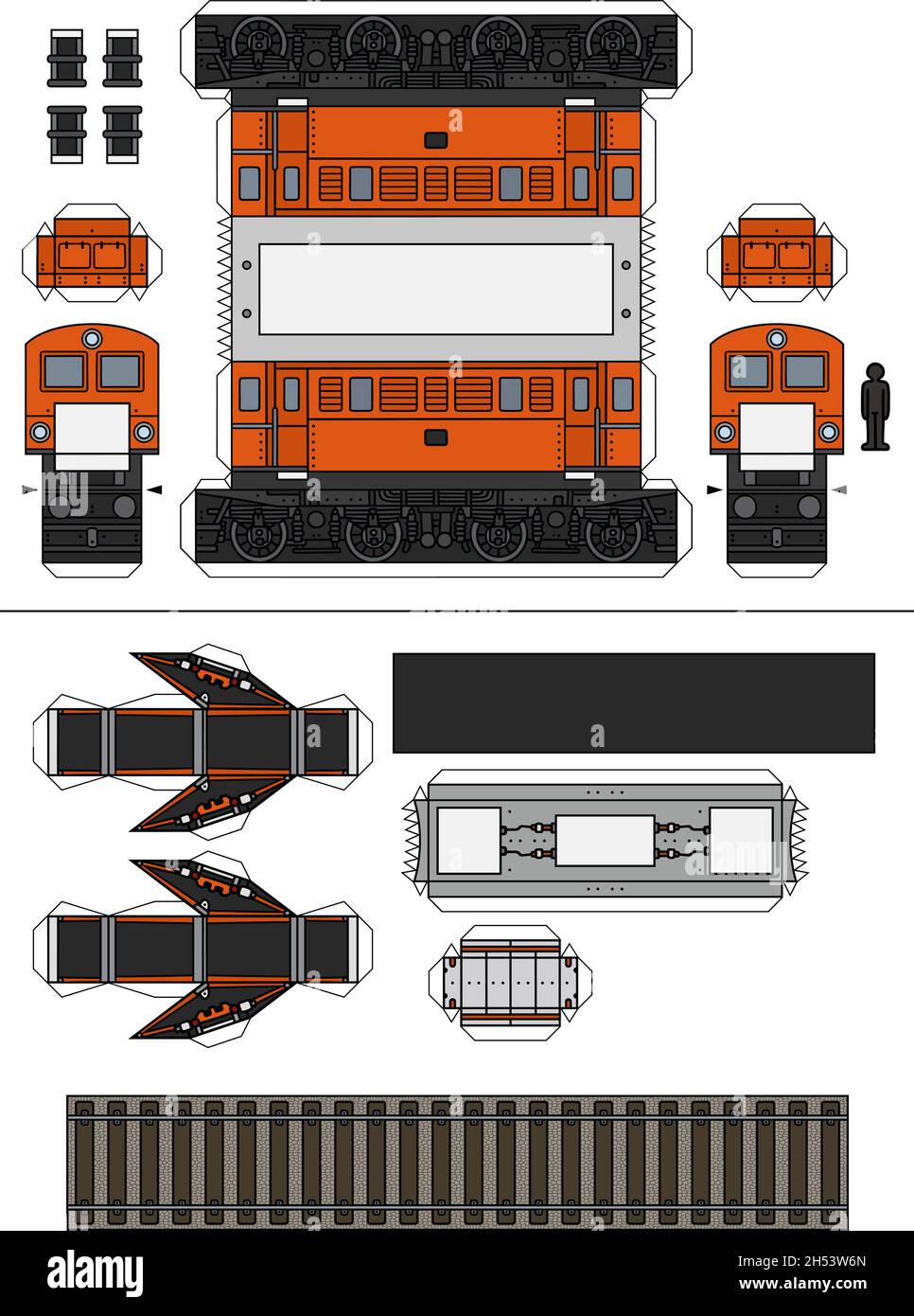 Il modello di carta vettoriale di una locomotiva elettrica d'epoca arancione Illustrazione Vettoriale