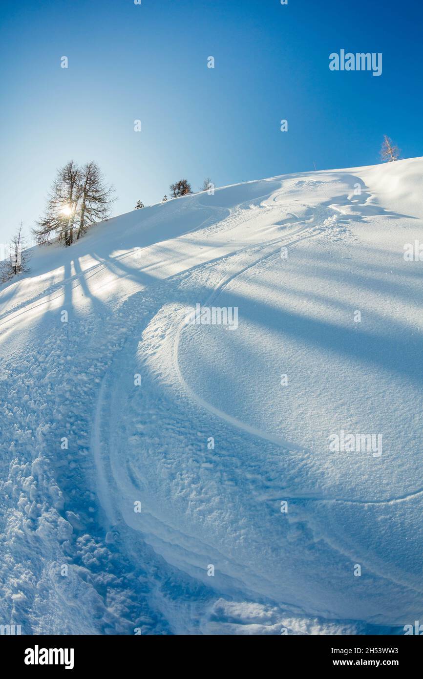 FRANCIA. ALPES-MARITIMES (06) ISOLA 2000, PISTA DA SCI FUORI PISTA Foto Stock