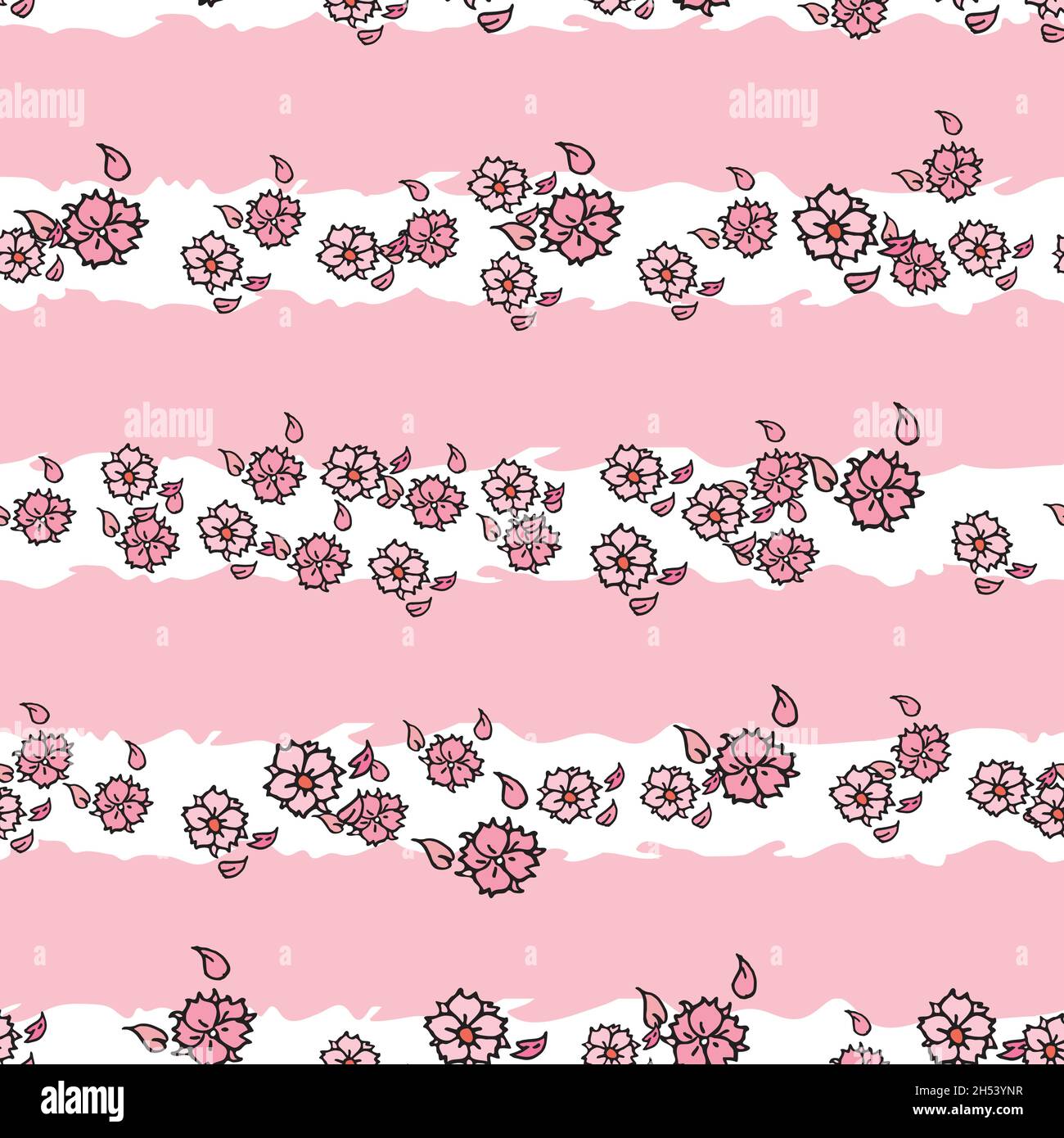 Vettoriale rosa sfondo bianco rosa ciliegia fiori e ciliegia fiore sakura fiori. Sfondo di pattern senza giunture Illustrazione Vettoriale