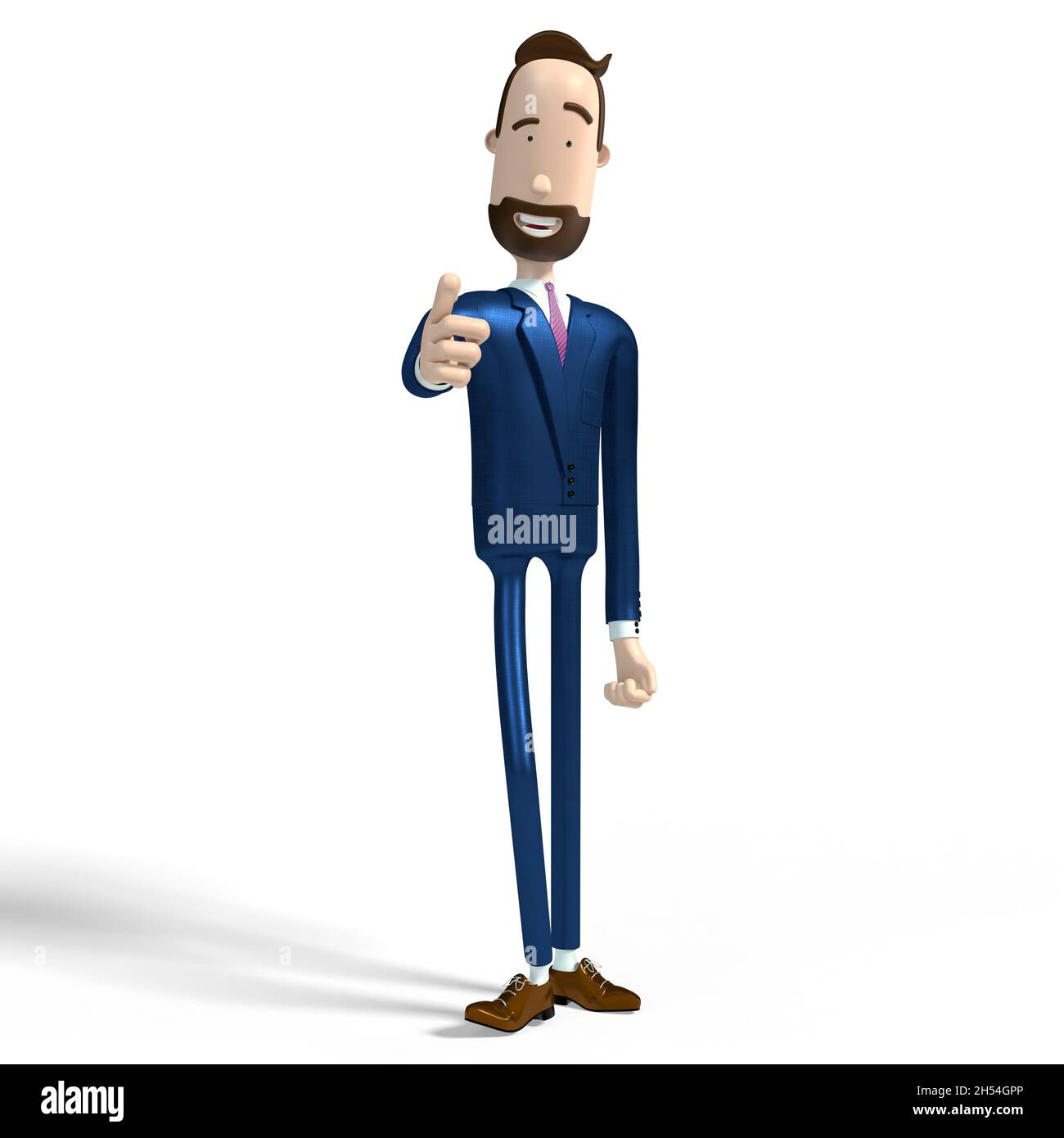 Bel dito puntatore uomo d'affari, sfondo bianco - illustrazione 3D Foto Stock