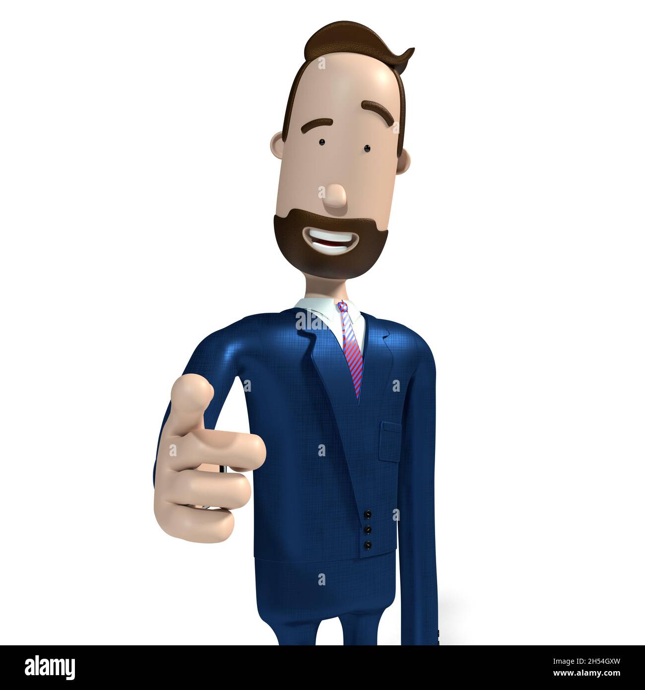 Bel dito puntatore uomo d'affari, sfondo bianco - illustrazione 3D Foto Stock