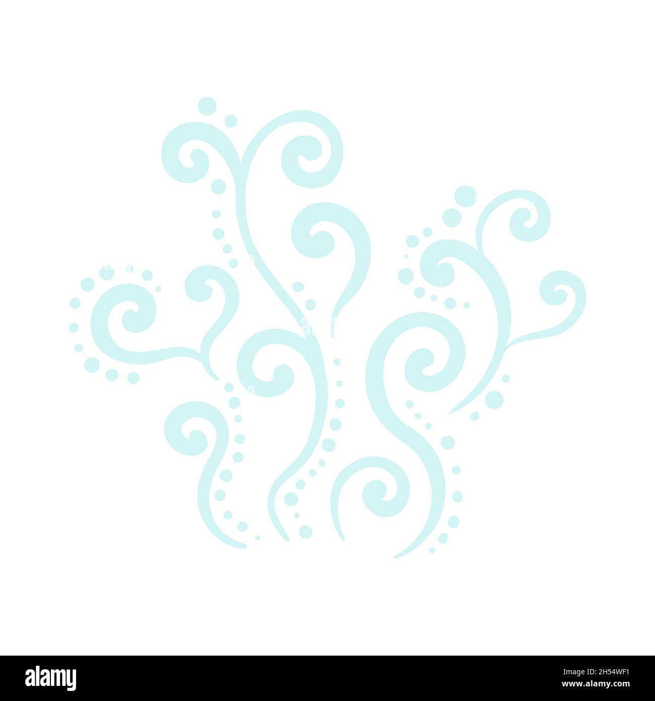 Elemento di fumo astratto. Disegno a mano, stile di schizzo, colore blu. Illustrazione vettoriale del contorno isolata su sfondo bianco. Illustrazione Vettoriale