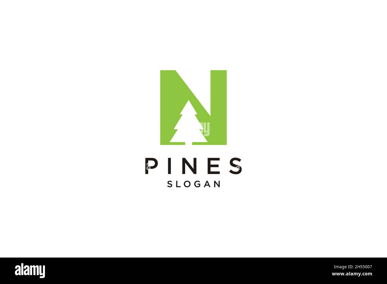 Lettera iniziale N con logo Hemlock, Evergreen, Pines, Spruce, Cedar Trees Illustrazione Vettoriale