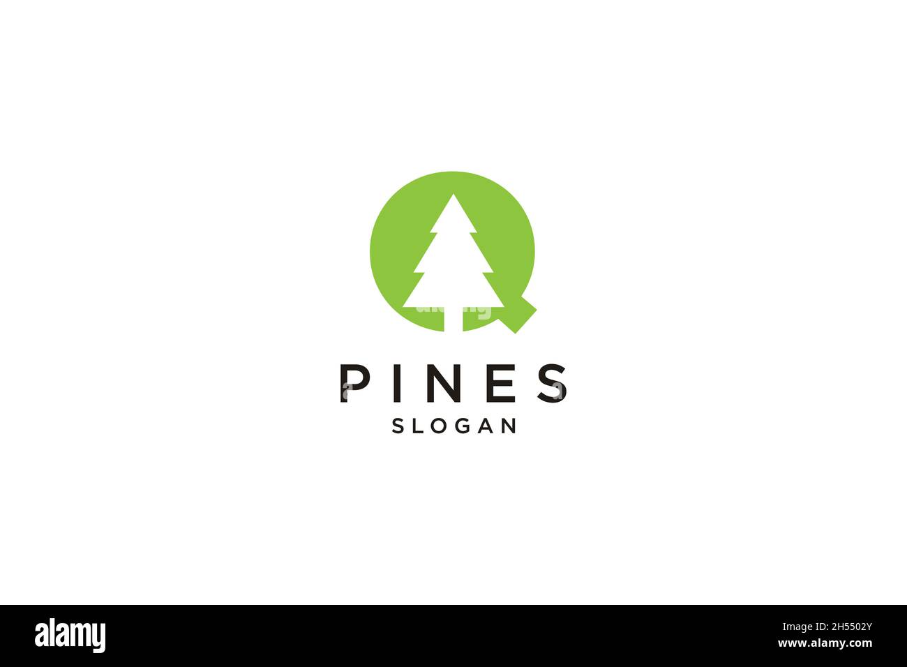 Lettera iniziale Q con logo Hemlock, Evergreen, Pines, Spruce, Cedar Trees Illustrazione Vettoriale