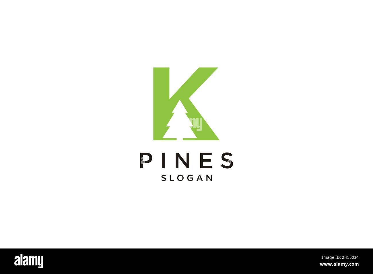 Lettera iniziale K con logo Hemlock, Evergreen, Pines, Spruce, Cedar Trees Illustrazione Vettoriale