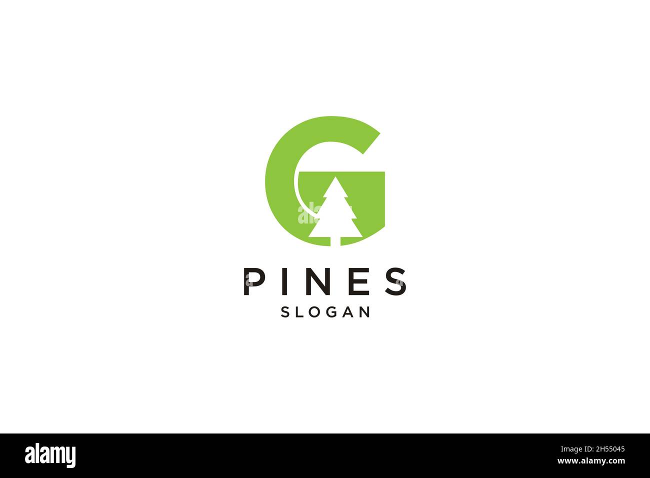 Lettera iniziale G con logo Hemlock, Evergreen, Pines, Spruce, Cedar Trees Illustrazione Vettoriale