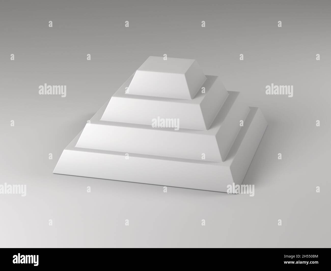 rendering 3d di una piramide bianca a gradini su sfondo bianco con quattro passaggi Foto Stock