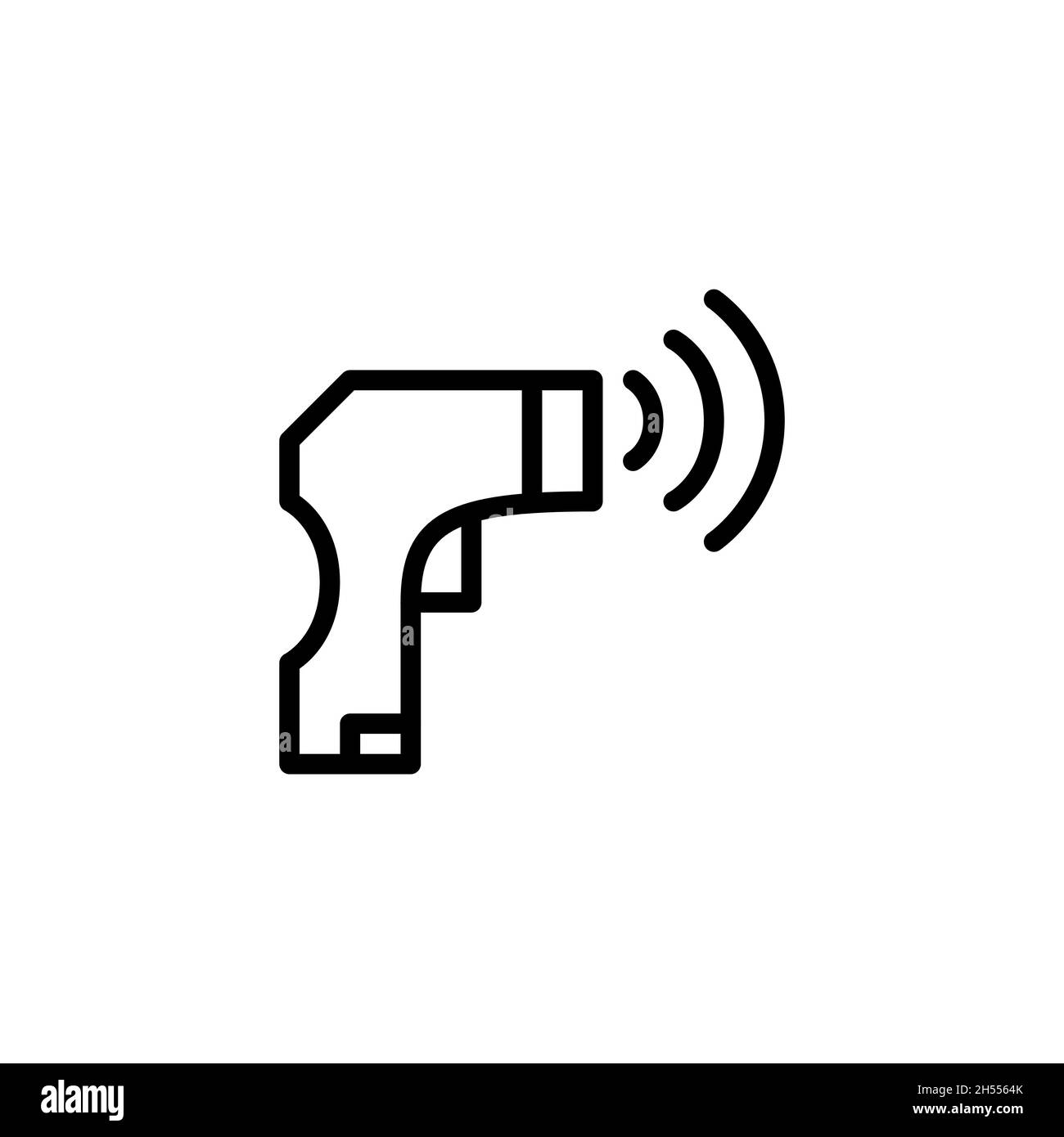 Controllo della temperatura con un termometro senza contatto come misura di prevenzione della malattia covid. Pixel Perfect, tratto modificabile Illustrazione Vettoriale