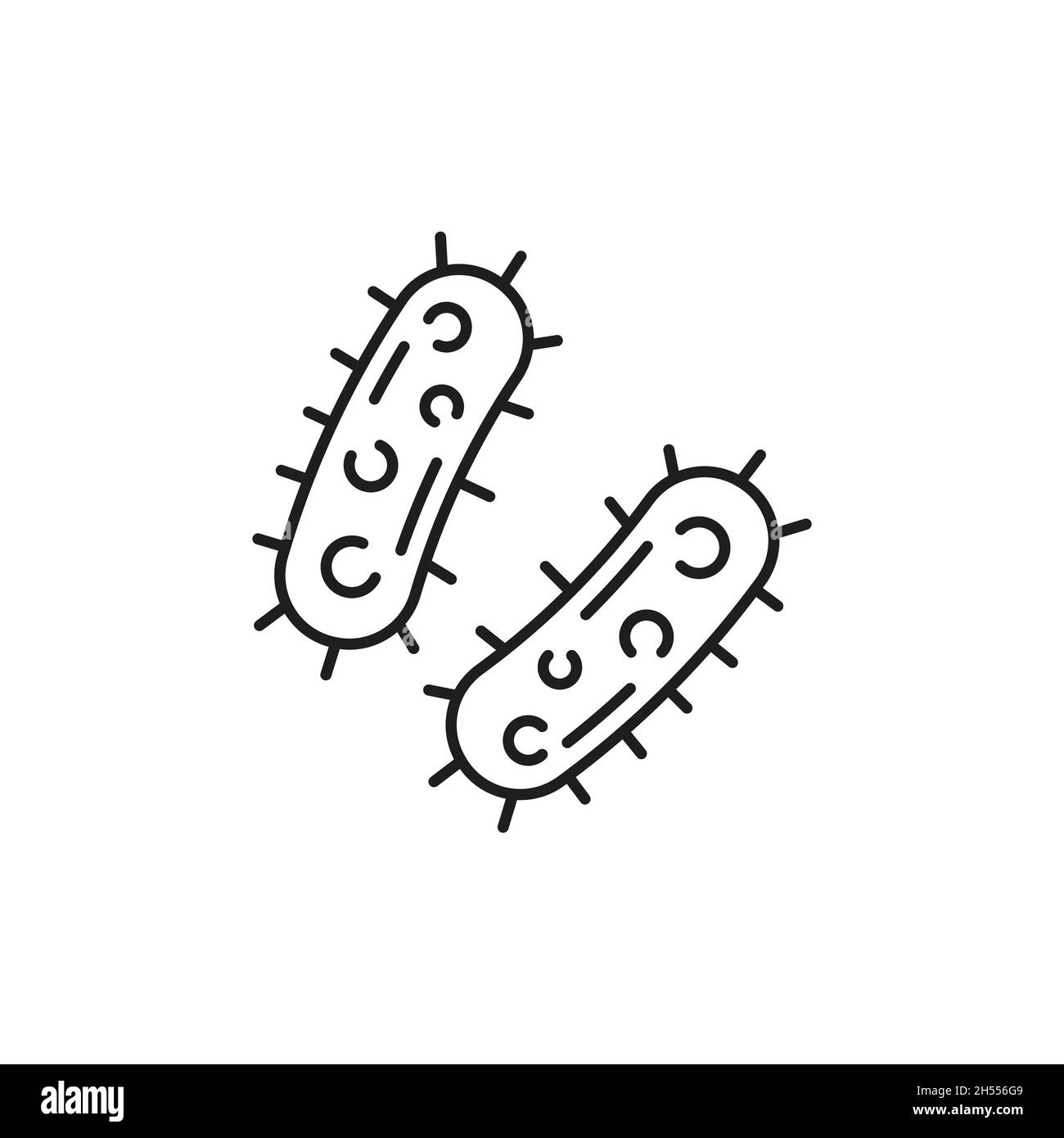 Infezione da virus batteri, macrocella isolato contorno icona. Vettore clos up di microrganismo, patogeno bacillus gene microscopico nello stomaco o nell'intestino Illustrazione Vettoriale