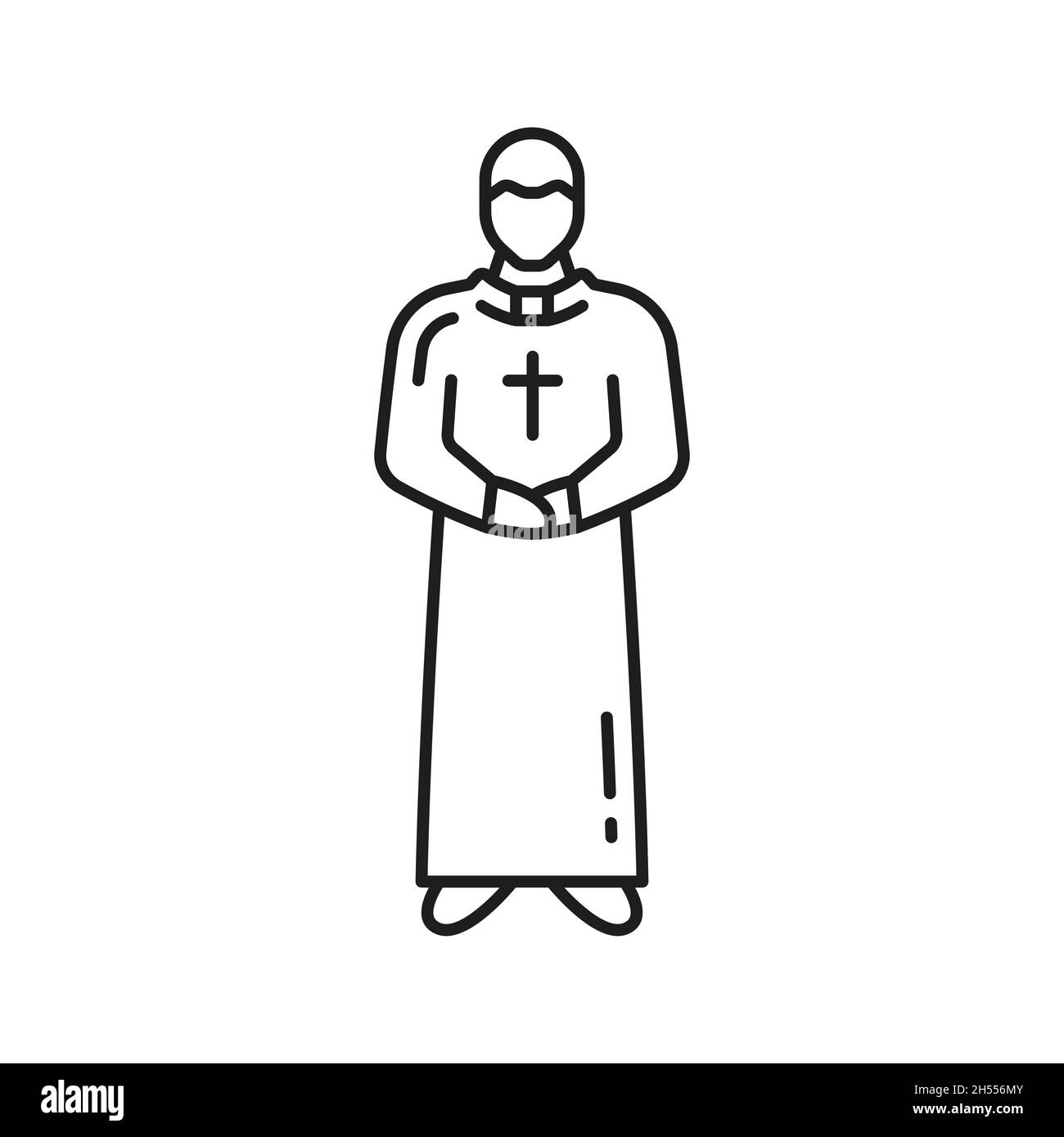 Portogallo sacerdote in abito e croce uomo isolato in abito lungo sottile icona linea. Vettore religione uomo con croce, pastore missionario, pastore in uniforme ou Illustrazione Vettoriale