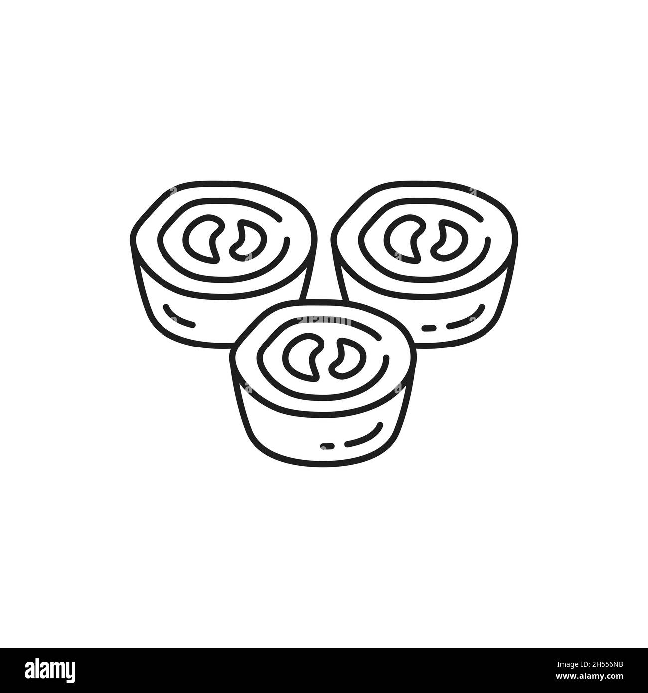 Pasteh dolci o mooncake isolato tradizionale Portogallo cibo monocromatico sottile icona linea. Vettoriale cucina portoghese nazionale alimentare, pasticceria panetteria. Cheesec Illustrazione Vettoriale