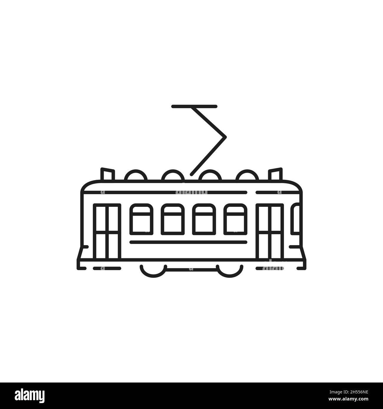 Tram isolato Lisbona City tram pubblico tram icona linea sottile. Vettore retro Portogallo Turchia treno, passeggeri, servizio di trasporto persone. Urba Illustrazione Vettoriale