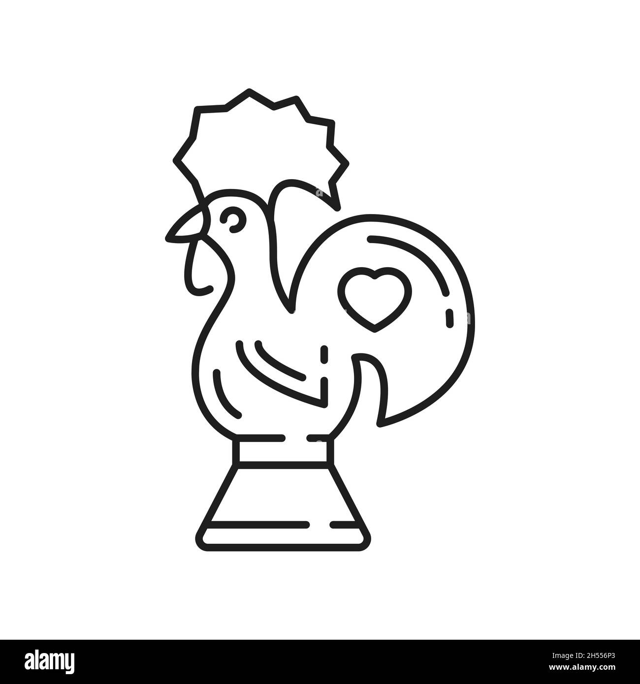 Barcelos simbolo del Portogallo, icona a forma di sottile linea di souvenir isolato. Vettore profilo gallo galo de barcelos mascotte tradizionale, uccello regalo medievale Illustrazione Vettoriale