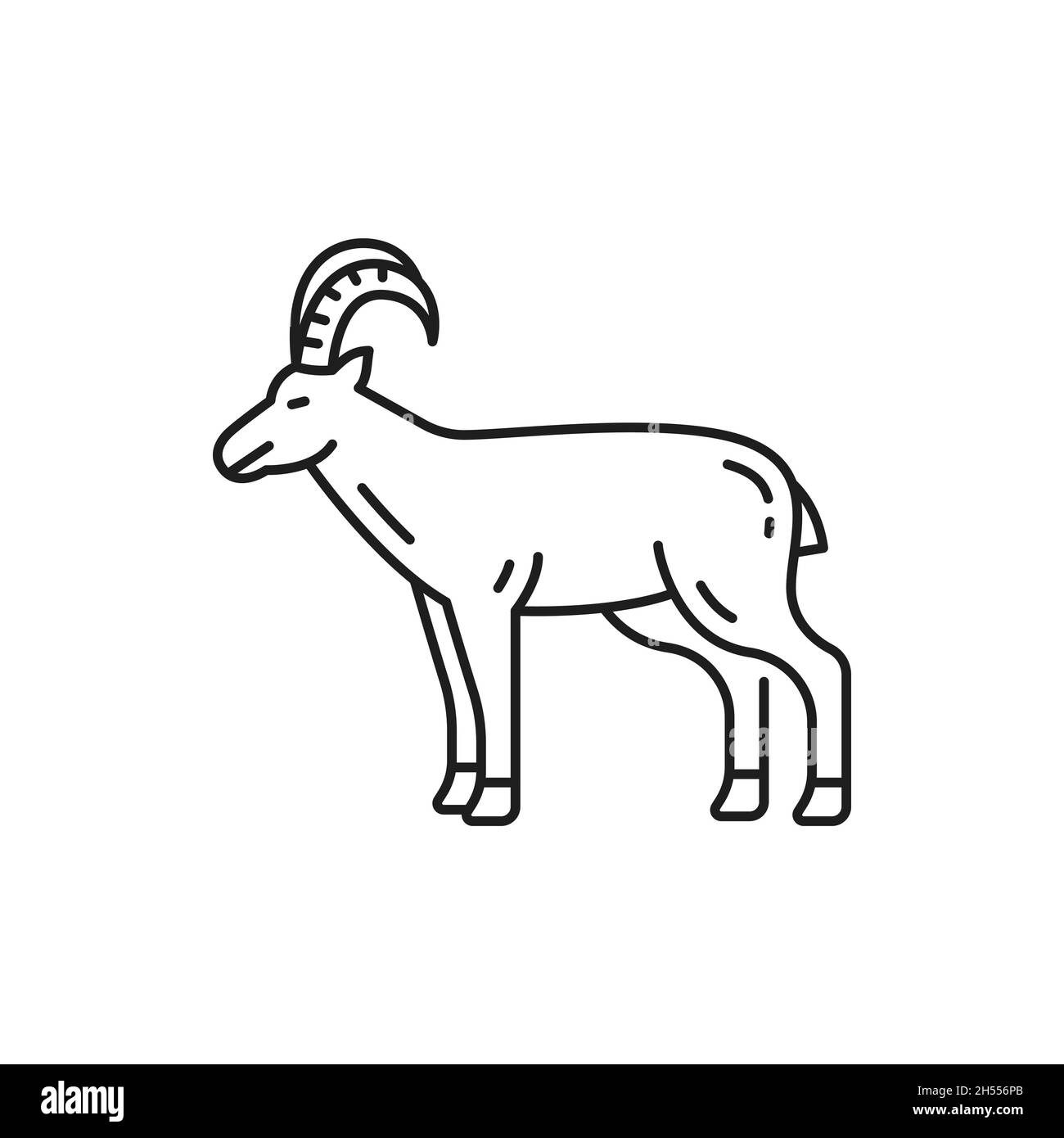 Animale domestico cornuto capra elvetica alpina, animale mammifero isolato sottile icona di linea. Vettore capre di montagna mascotte, agricoltura e agricoltura fonte di me Illustrazione Vettoriale