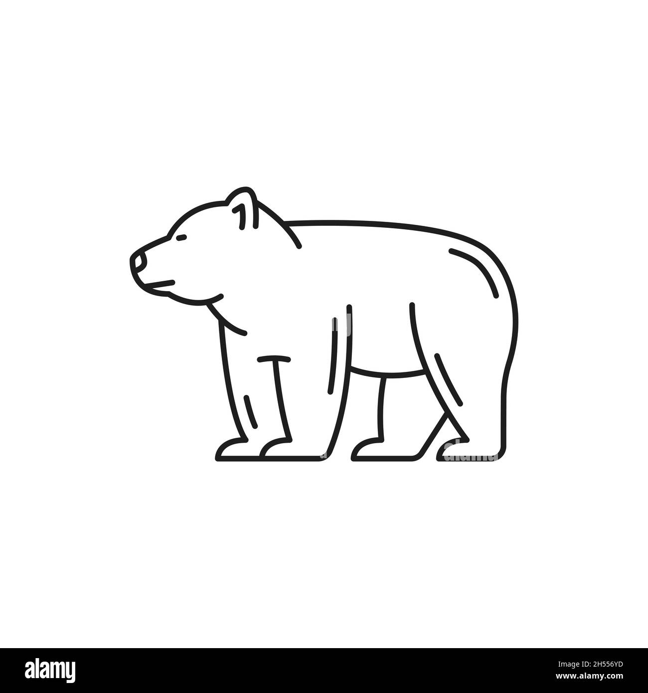 Berna orso isolato sottile icona linea. Vista laterale vettoriale della fauna selvatica grande bestia, predatore ursus. Animale selvatico in piedi su quattro zampe, siberiano o americano bea Illustrazione Vettoriale