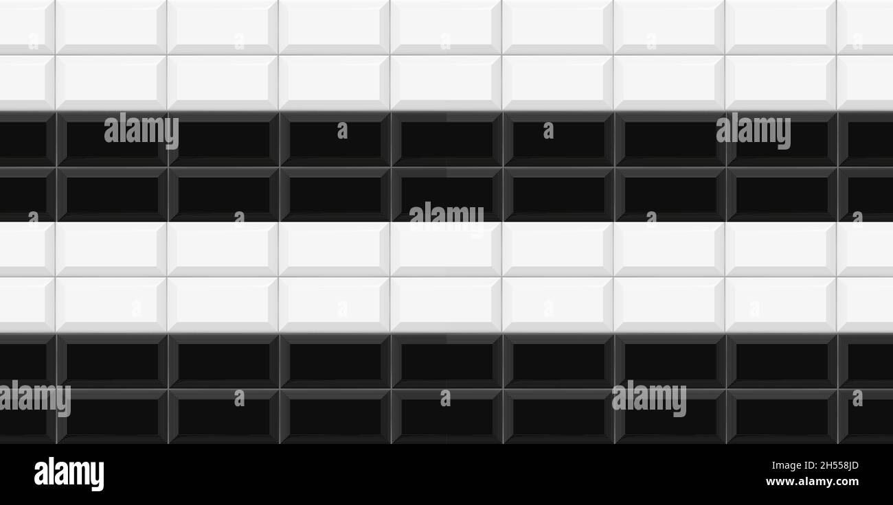 Bianco e nero mattonella Subway motivo senza cuciture. Muro con struttura di mattoni. Disegno vettoriale di sfondo geometrico Illustrazione Vettoriale
