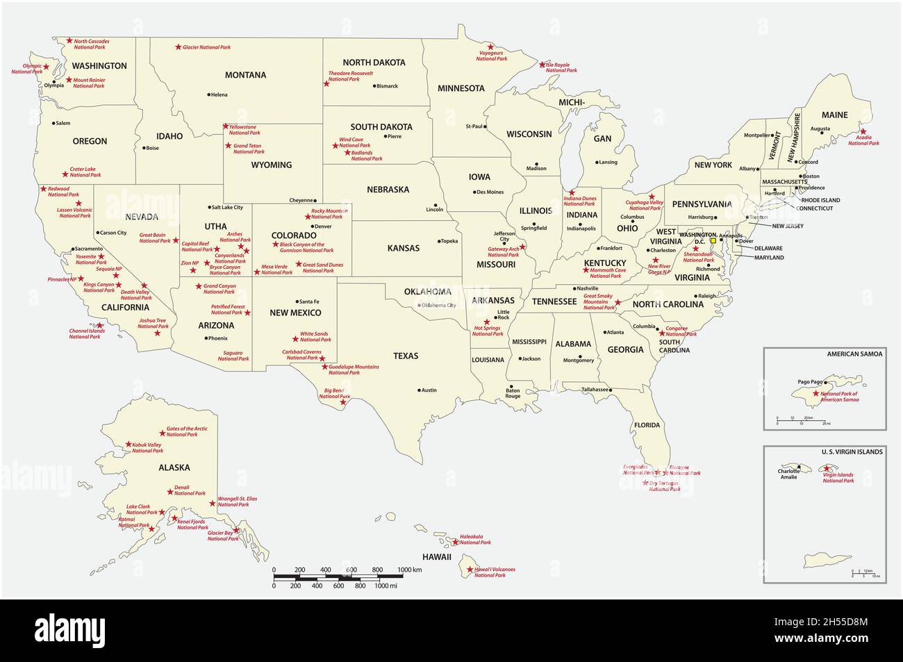 Mappa vettoriale dei parchi nazionali americani Illustrazione Vettoriale