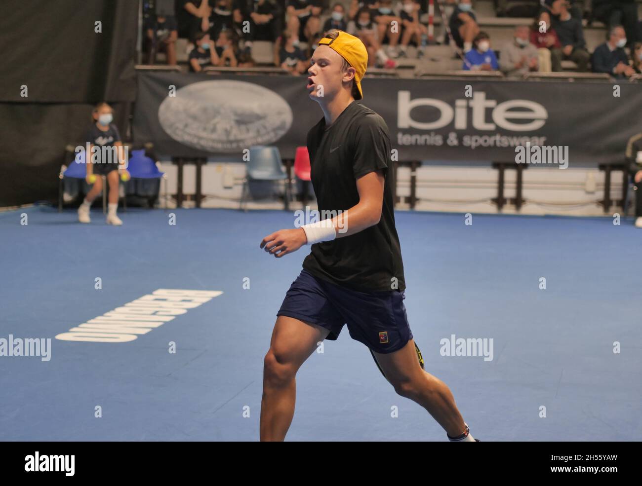 ATP torneo internazionale di sfidante città di Bergamo, prima semifinale con la stella nascente del tennis mondiale Holger Vitus Rune Foto Stock
