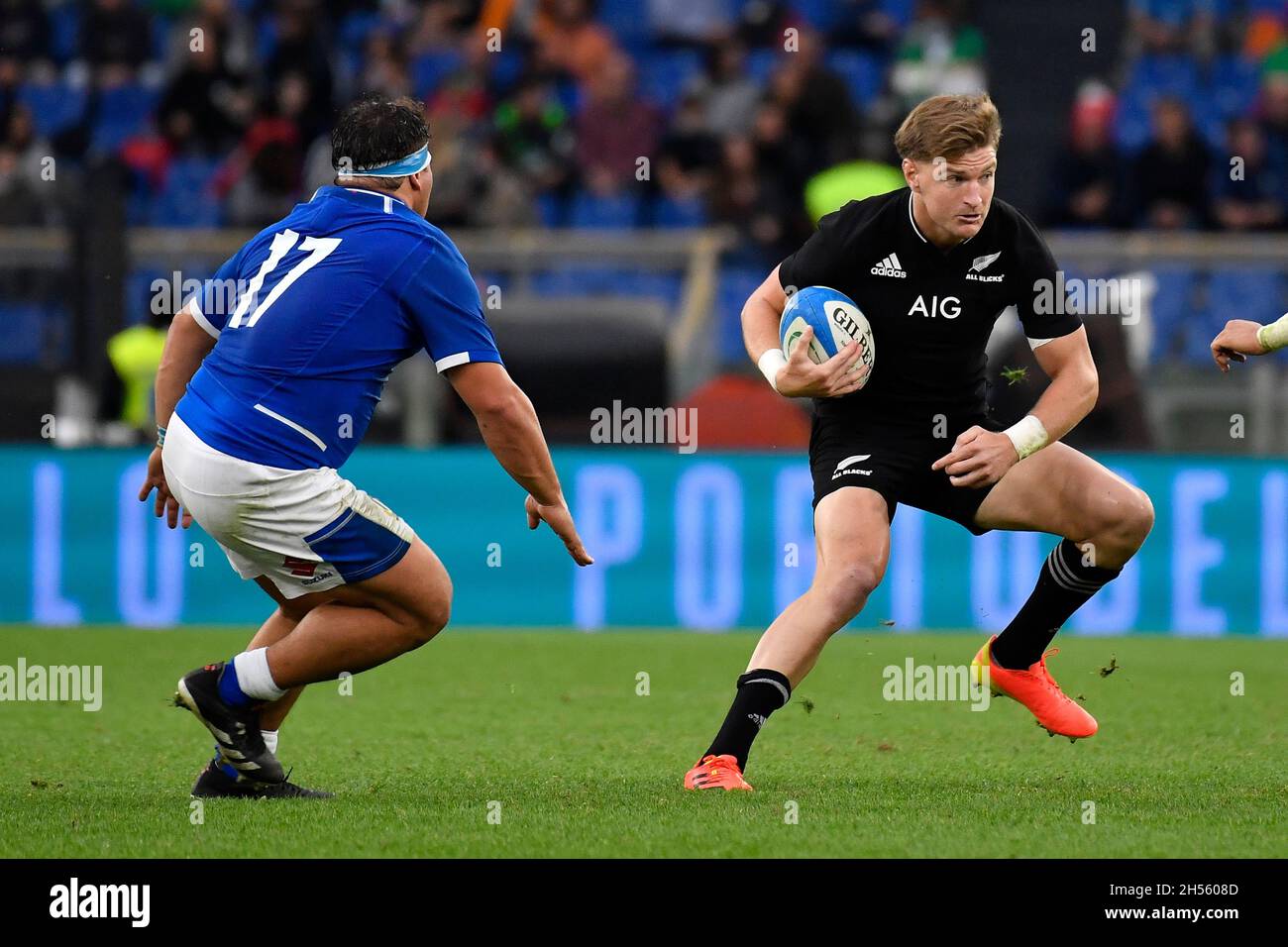 Brad Weber (NZL) durante il Test Match Rugby Italia vs All Blacks Nuova Zelanda allo Stadio Olimpico, Roma Italia il 6 novembre 2021 (Foto di Domenico Cippitelli/Pacific Press) Foto Stock