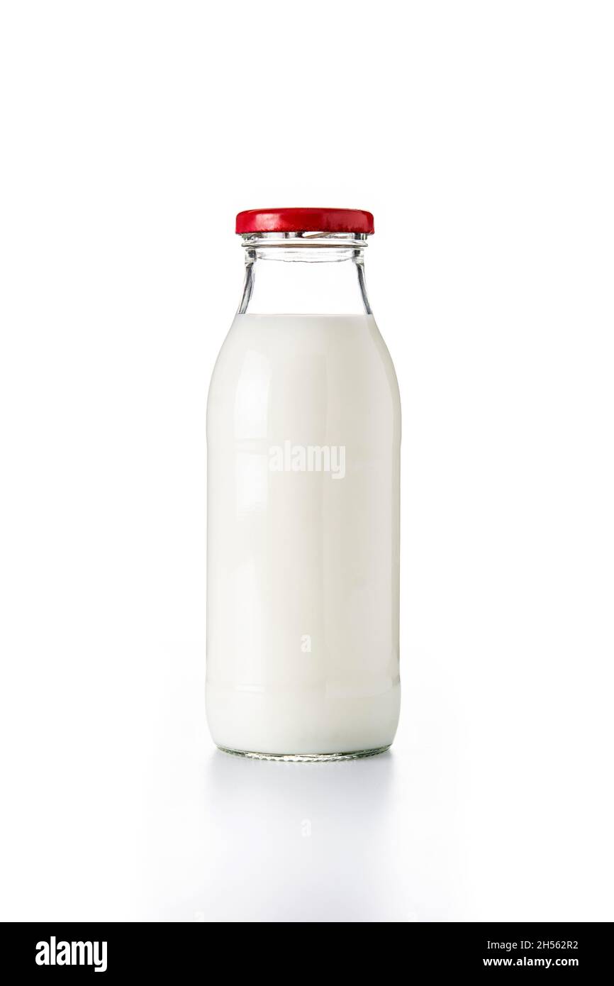 Bottiglia di latte isolato su sfondo bianco Foto Stock