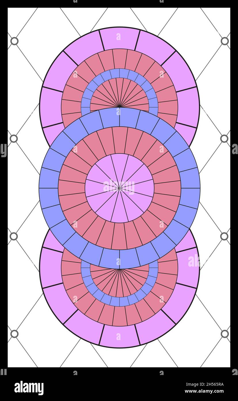 Astratto motivo floreale geometrico in una cornice rettangolare e quadrata finestra colorata in vetro colorato in stile classico per soffitto o pannelli di porte, Vector Illustrazione Vettoriale