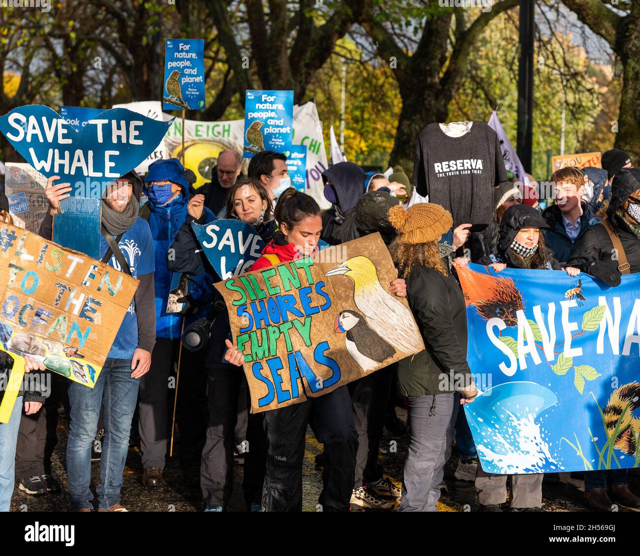 Glasgow dimostrazione COP26 azione globale per la giustizia climatica Foto Stock