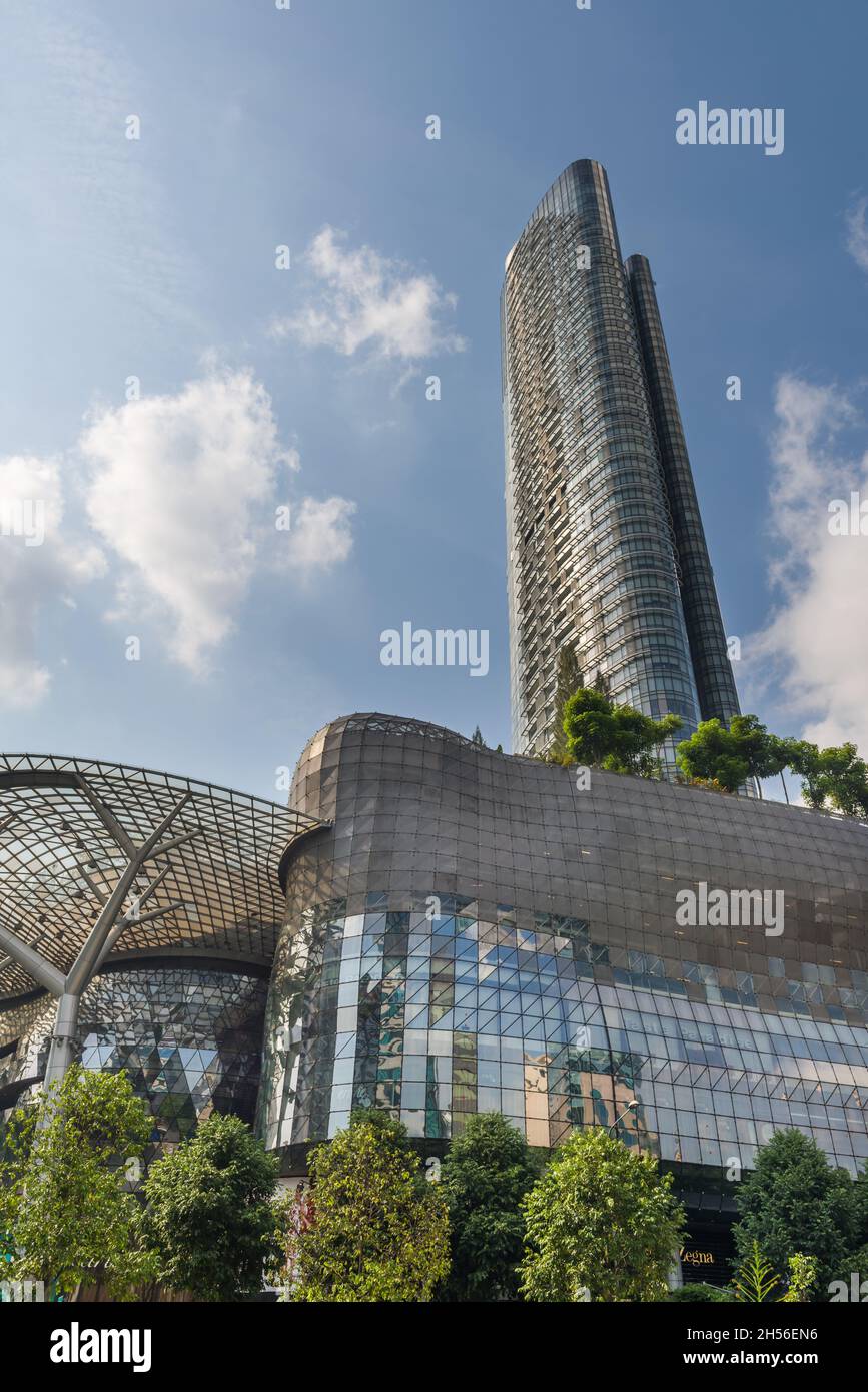 Singapore, 31 ago 2015: Popolare destinazione turistica per lo shopping e punto di riferimento ION Orchard con cielo blu. Foto Stock