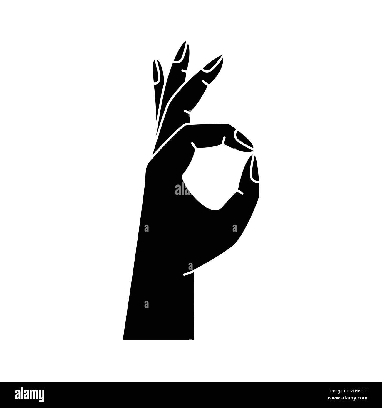 Illustrazione vettoriale di un gesto della mano - OK, approssimativamente mano semplice della donna di stile Illustrazione Vettoriale