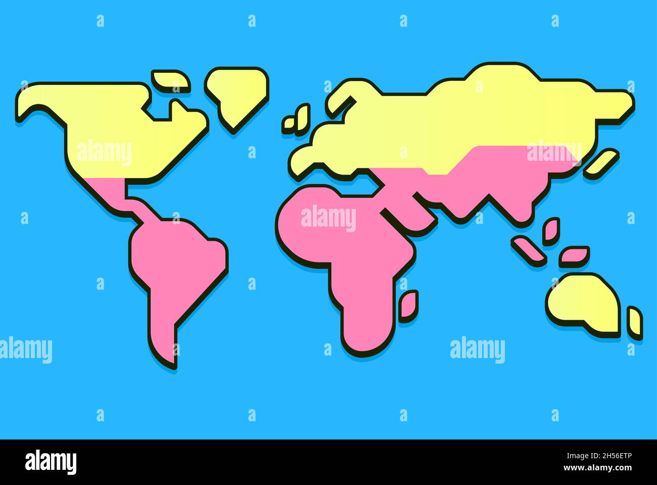Mappa del mondo semplificata con Global North e Global South divide. Infografica vettoriale piatta moderna, illustrazione di clip art. Illustrazione Vettoriale