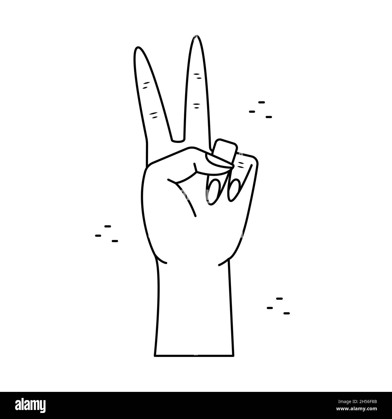 Illustrazione vettoriale dei gesti della mano - vittoria. Contorno mano donna. Illustrazione Vettoriale