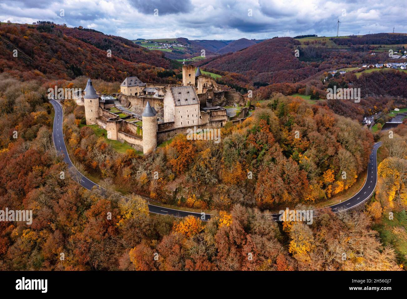 Il castello di Bourscheid in Lussemburgo Foto Stock